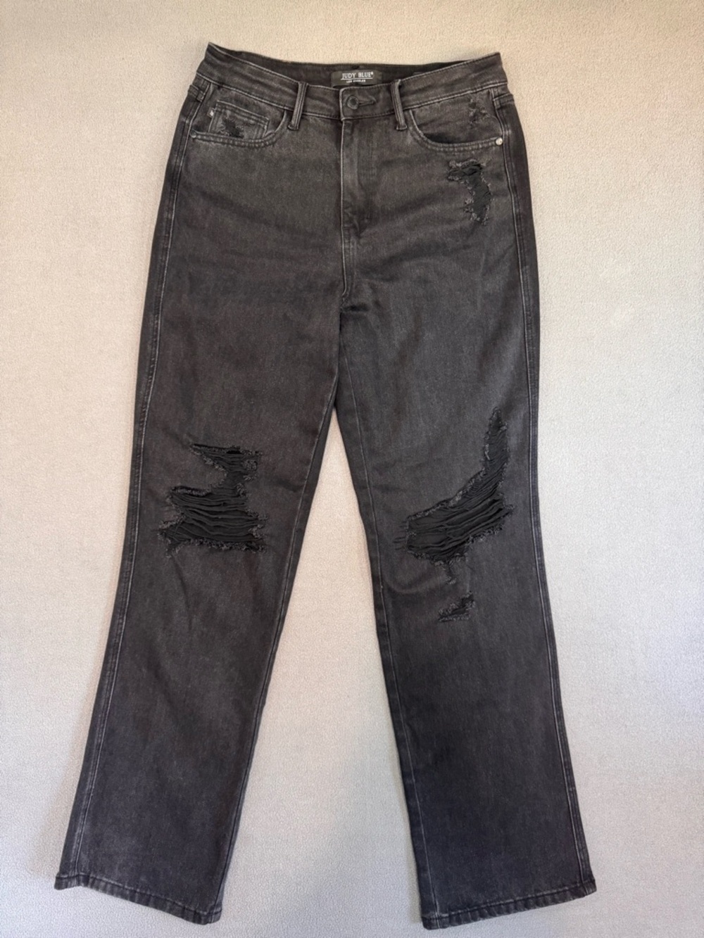Judy Blue Charcoal Black Denim Distressed 90’s Straight Jeans, size 29 - Picture 16 of 16